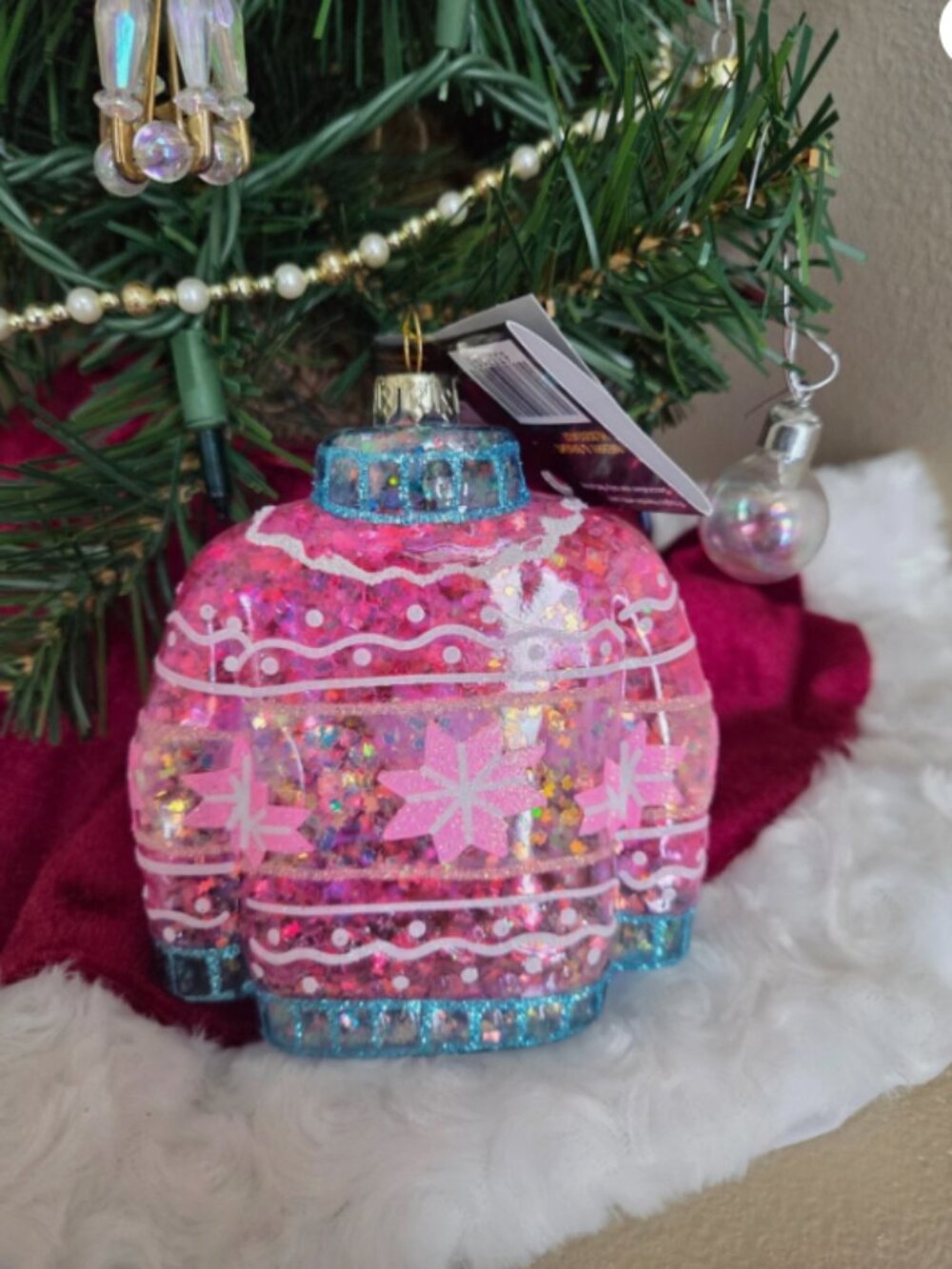 Robert Stanley Holiday Christmas PINK Sweater Glitter Ornament Home Collection